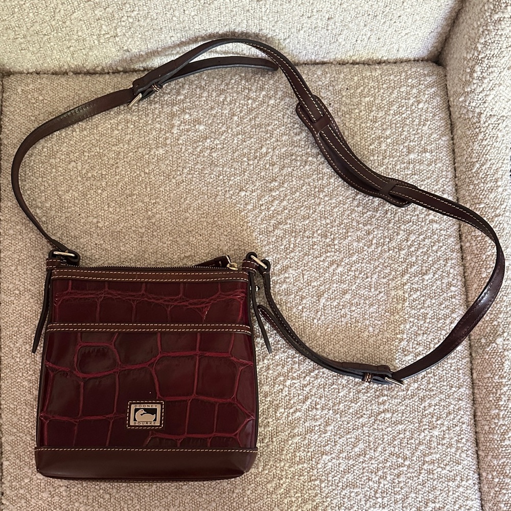 Dooney & Bourke Croc-Embossed Crossbody Bag in Burgundy and Brown
